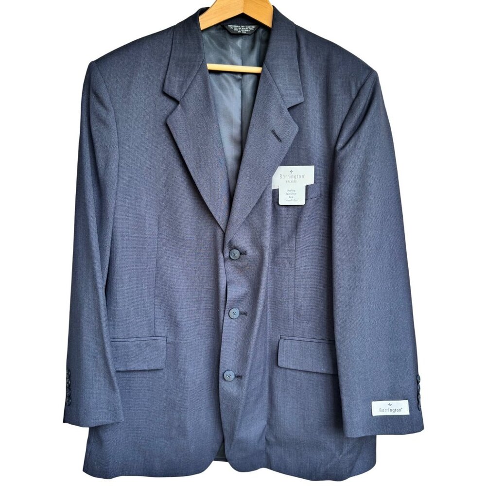 Barrington Premier Mens Suit Coat 44 Reg Navy Blue Worsted Wool Textured New